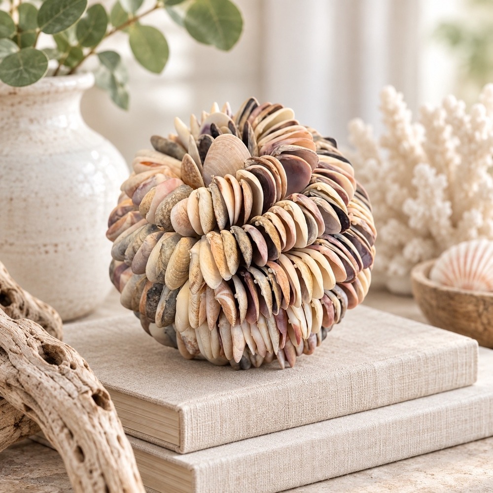 Natural Seashell Decorative Orb Ball Coastal Beach Home Decor 4 Inch Handcrafted